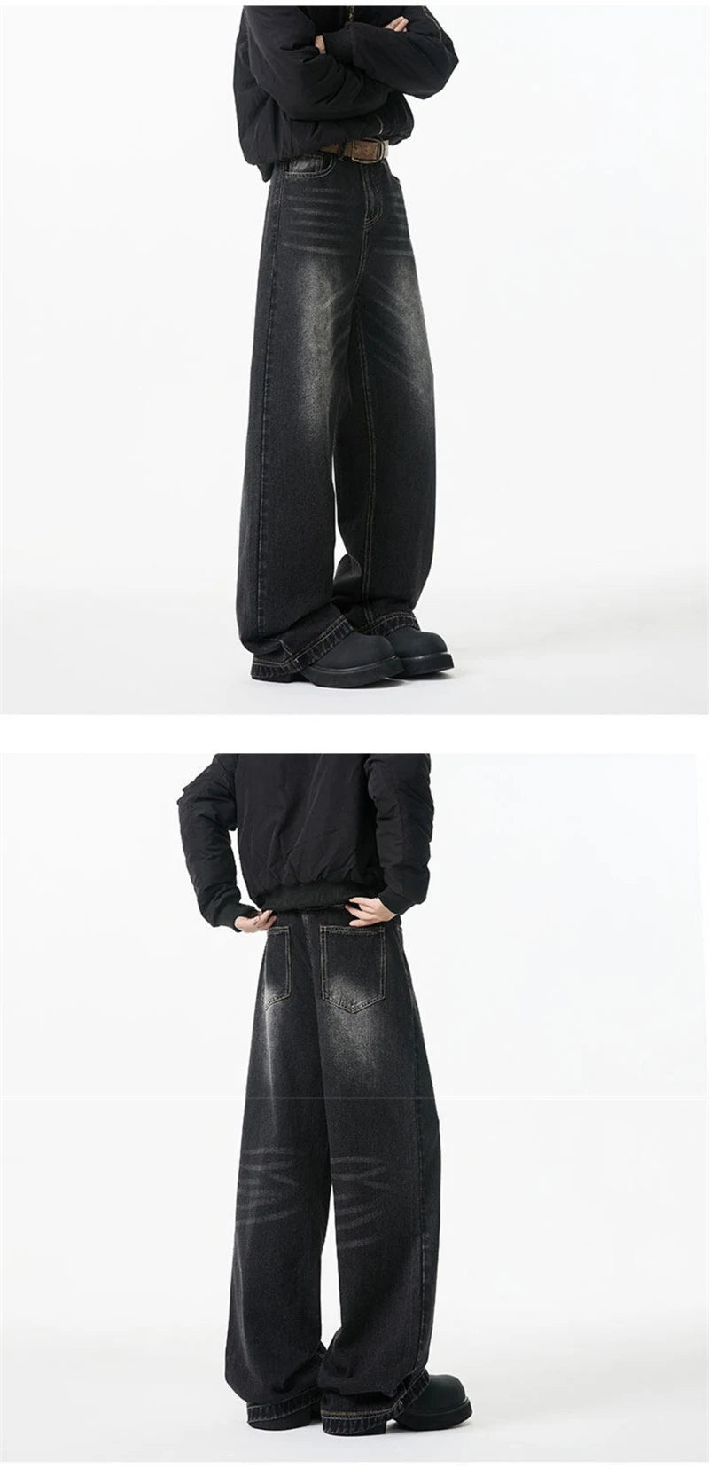 2025 New Retro Washed Straight-Leg Jeans For Men High Street Fashion Baggy Denim Pantalones Hombre Hip Hop Distressed Y2K Jean
