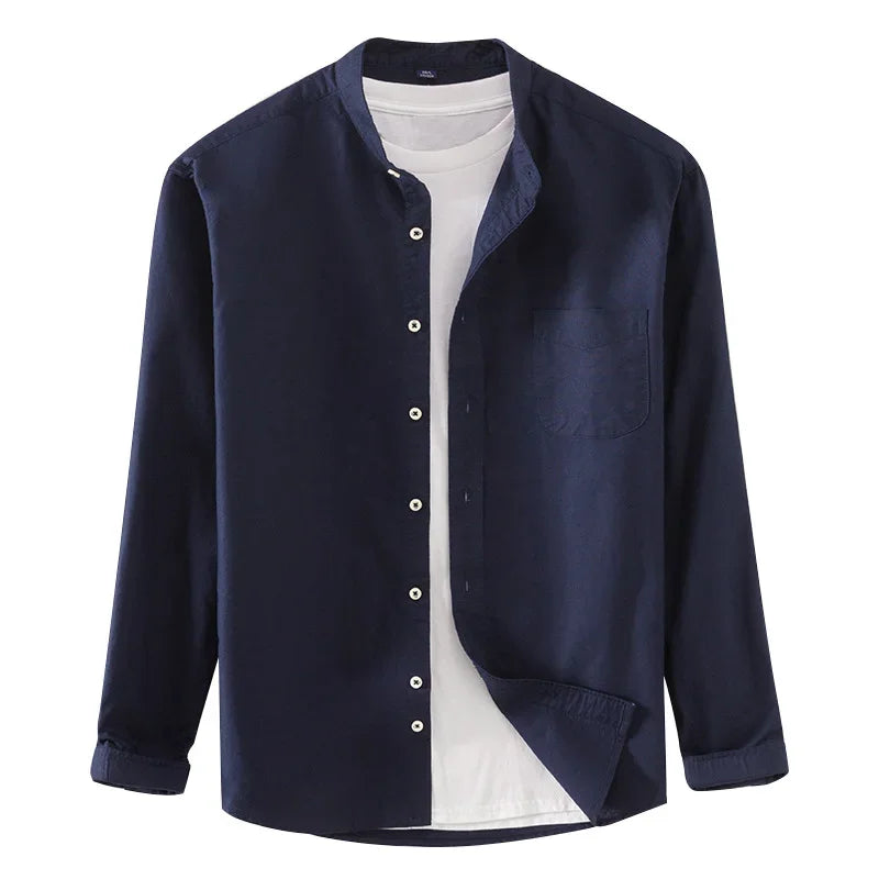 2025 Cotton Stand-up Neck Oxford Spinning Anti-wrinkle Casual  Spring  Autumn New Men's Shirt Jackets  Long Sleeve Shirt Men's