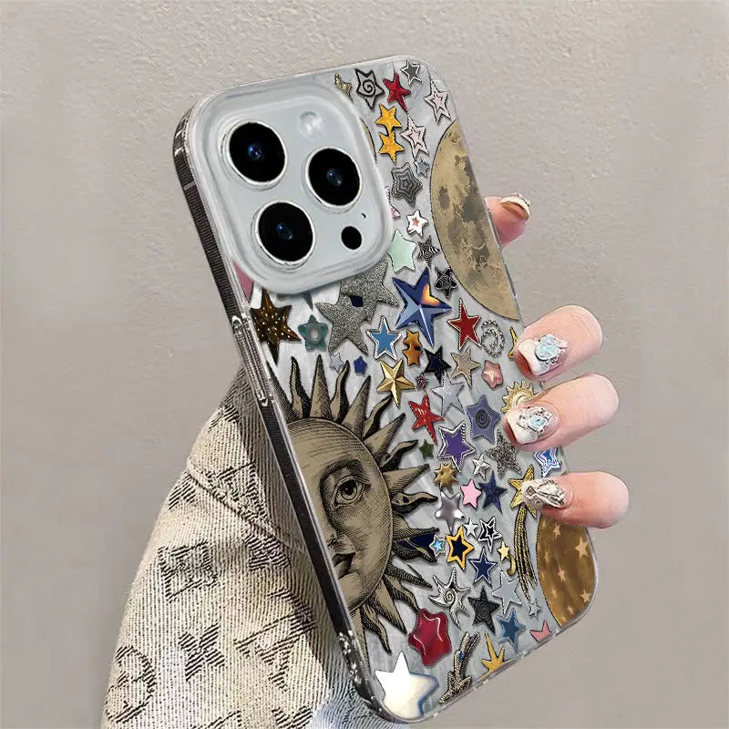 Sun Flower INS Phone Case For iPhone 16 15 14 13 12 11 Pro Max 16E XS XR 7 8 Plus SE2 Starry Sky Pattern Cover Shockproof Cover