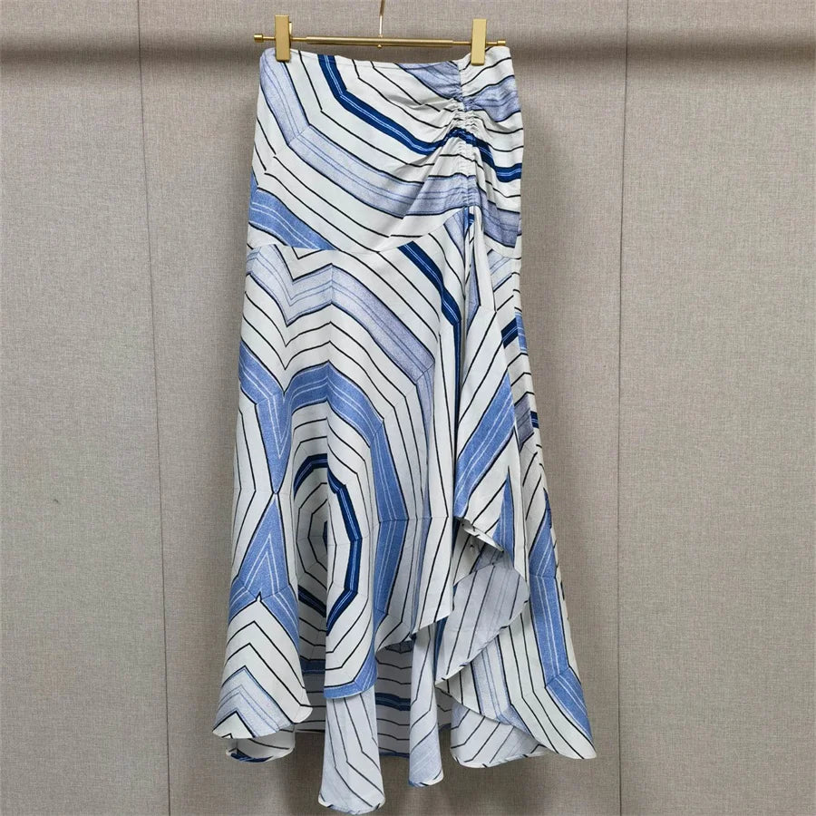 Elegant 2025 Summer Women's Geometric Print Contrasting Collar Shirt+Shorts+Long Sleeved Shirt+Pleated Skirt Set