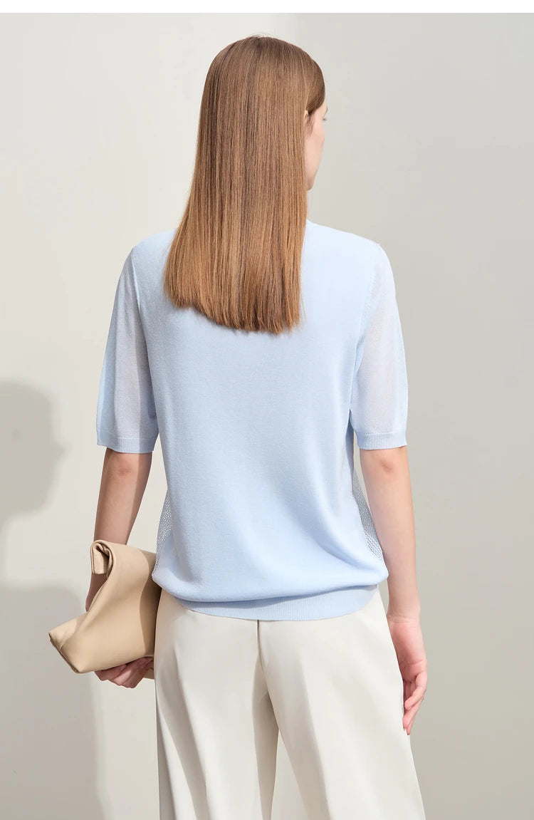 Amii Minimalism 2024 Knit Sweater Women Summer New Solid O-Neck Loose Short-sleeved Wool Casual Patchwork Chic Tops 12422028