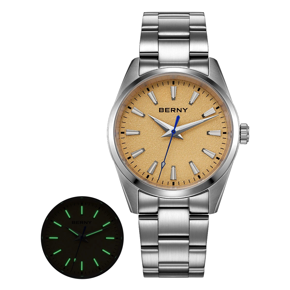 BERNY Watches for Men Luminous AR Sapphire Classic Dress Business Quartz Men's Watch 10ATM Elegant Fashion Casual Wristwatch