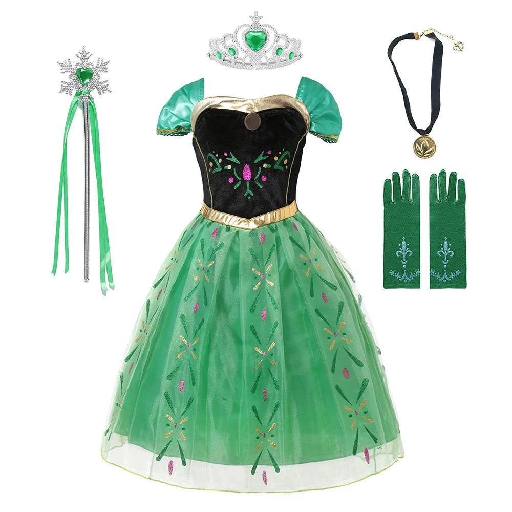 Anna Costume For Kids Girl Fancy Birthday Party Gown Princess Dress Carnival Party Children Clothing Full Printing Vestidos