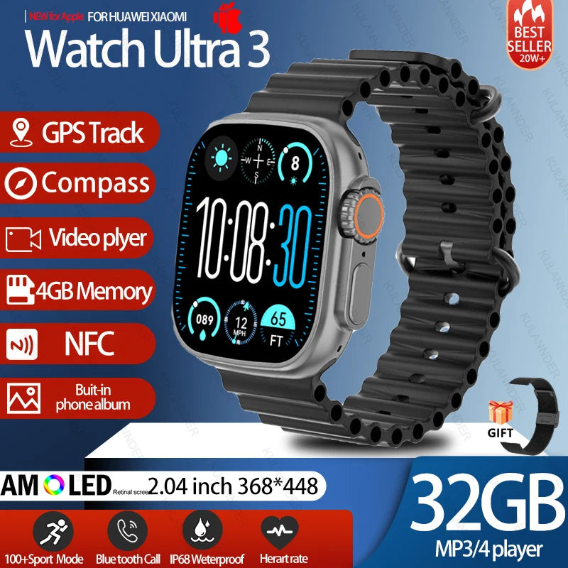 2025 New IOS DT Ultra 3 High-End Business Watch 32G Large Memory Album Smartwatch Men Sports Fitness Waterproof Watch Sportwatch