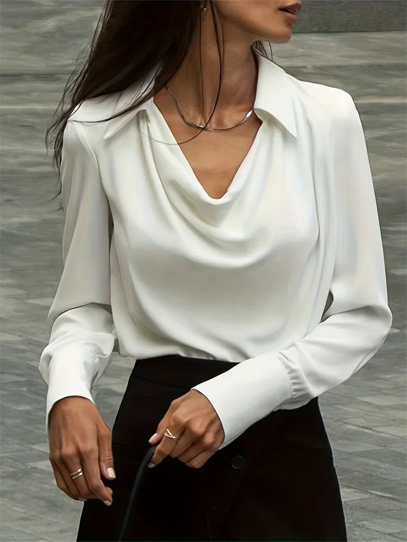 Fashion Elegant Solid Color Lapel Neck Shirt Female 2025 Spring Summer Simple Style Tops Women's Comfortable Casual Loose Blouse