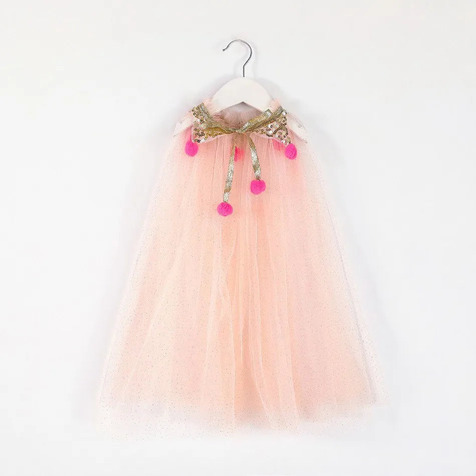 Summer Girl Princess Party Accessories Cloak Snow Queen Elsa Anna Costume Cape Rapunzel Aurora Sequins Tulle Halloween Mantle