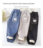 Autumn/winter Children's Fleece-lined Corduroy Pants Stylish Embroidery Casual Warm Trousers For Boys Girls