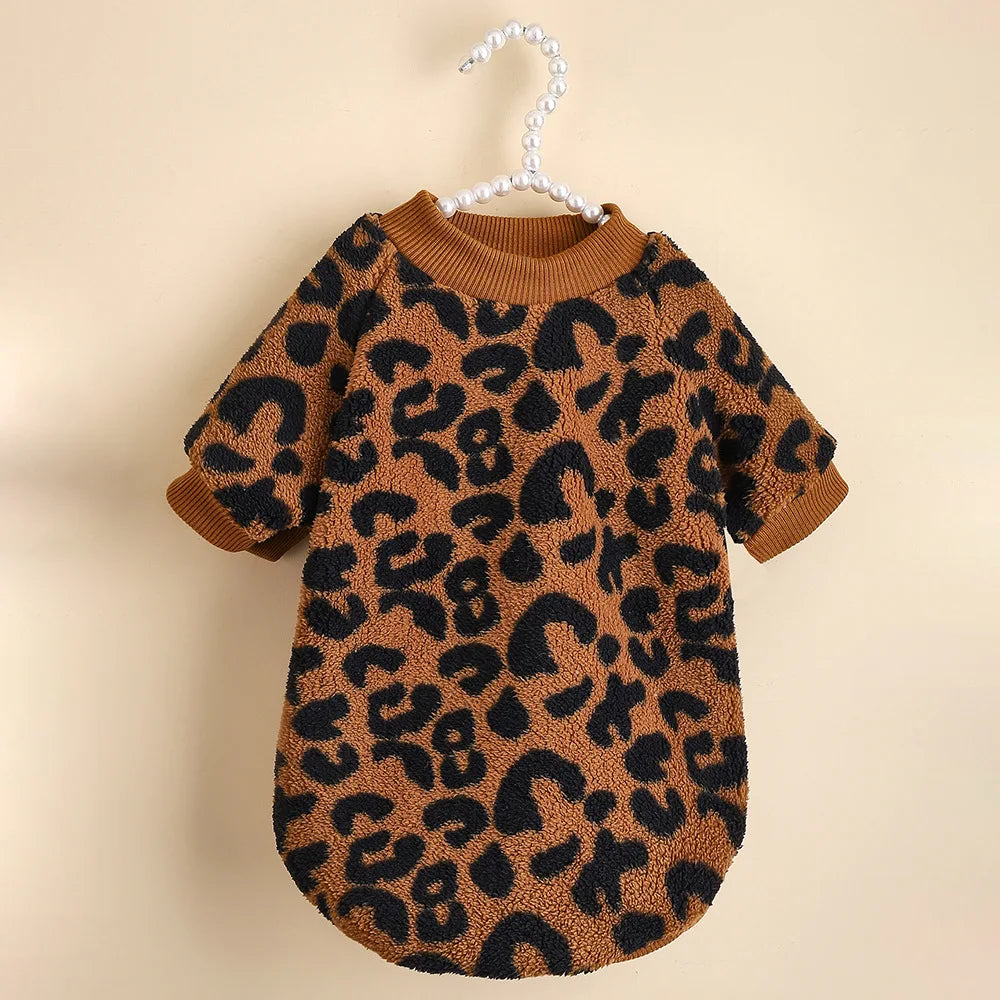 Pet Jumpsuit Warm PetsPet Plush Sleeve Hoodie  Puppy Pullover Dogs Pet Sweater Winter Leopard Print French Bulldog Winter Warm