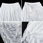 White Lace Irregular Maxi Skirts Women Vintage Ruffles Spliced A-Line Skirts Woman Summer Design Sheer High Waist Cake Skirt