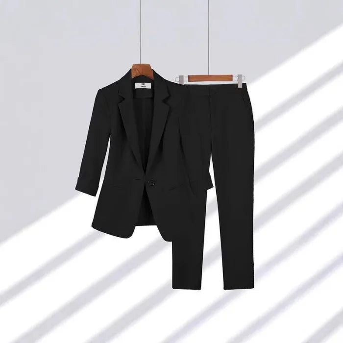 Elegant Women's Two Pieces Set Outfits Casual Long Sleeved Blazer and Pants Suit for Female Streetwear Spring and Autumn 2025