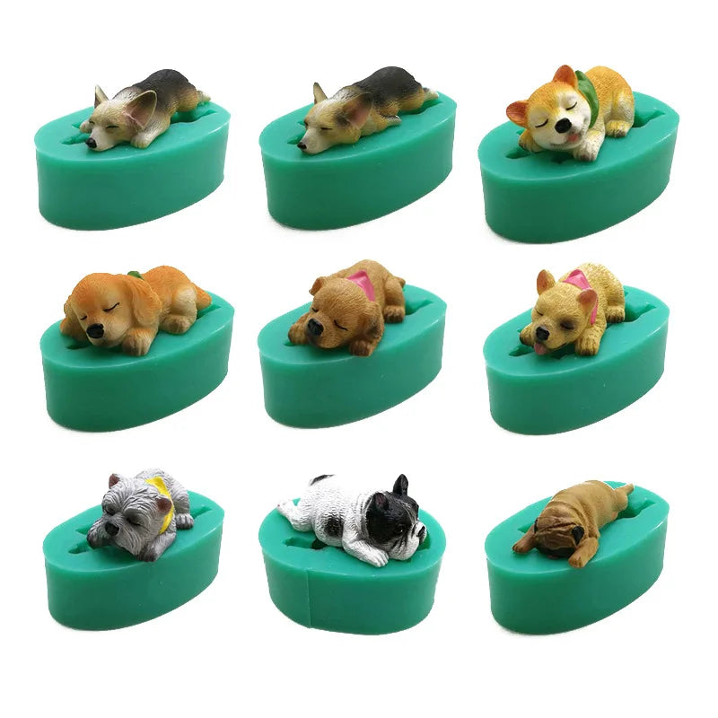 13 Dogs Shape Silicone Fondant Cake Decorating Mold Corgi Bulldog Chocolate Polymer Clay Mould Animal Cake Tool Bakeware M485