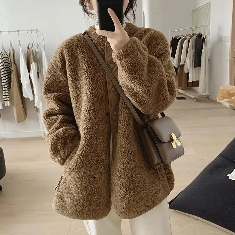 Y2k Korean Version Winter Clothes Women Jackets Lambwool Coat Fashion Casual Loose Oversize Thick Parkas Long Sleeve Tide Coats