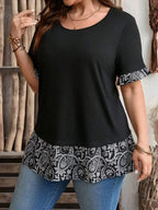 Plus Size Women's Shirts 2025 Female Fashion New Summer Classical Casual Loose Blouses Short Sleeve O Neck Elegant Printing Tops