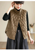 2024 New Autumn Winter Parkas Women Puffer Vest Loose Cropped Stand Collar Sleeveless Vest Jackets Down Cotton Padded Waistcoat