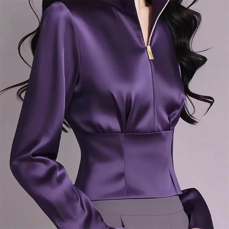 Luxury Satin Shirt Women's Spring Summer New Coat Unique Beautiful Waist Jacket French High-Grade Outerwear Female Overcoat Tops