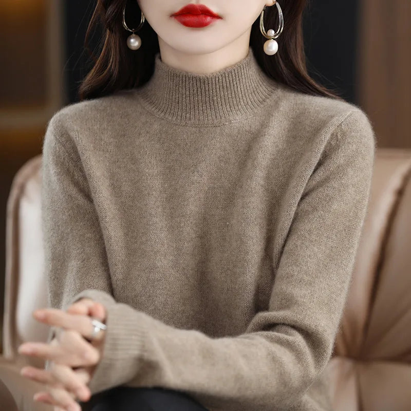 Autumn Winter Women Sweaters Long Sleeve Thick Warm Knitwears Pullovers Mock Neck Loose Sweater Korean Fashion Bottoming Shirt