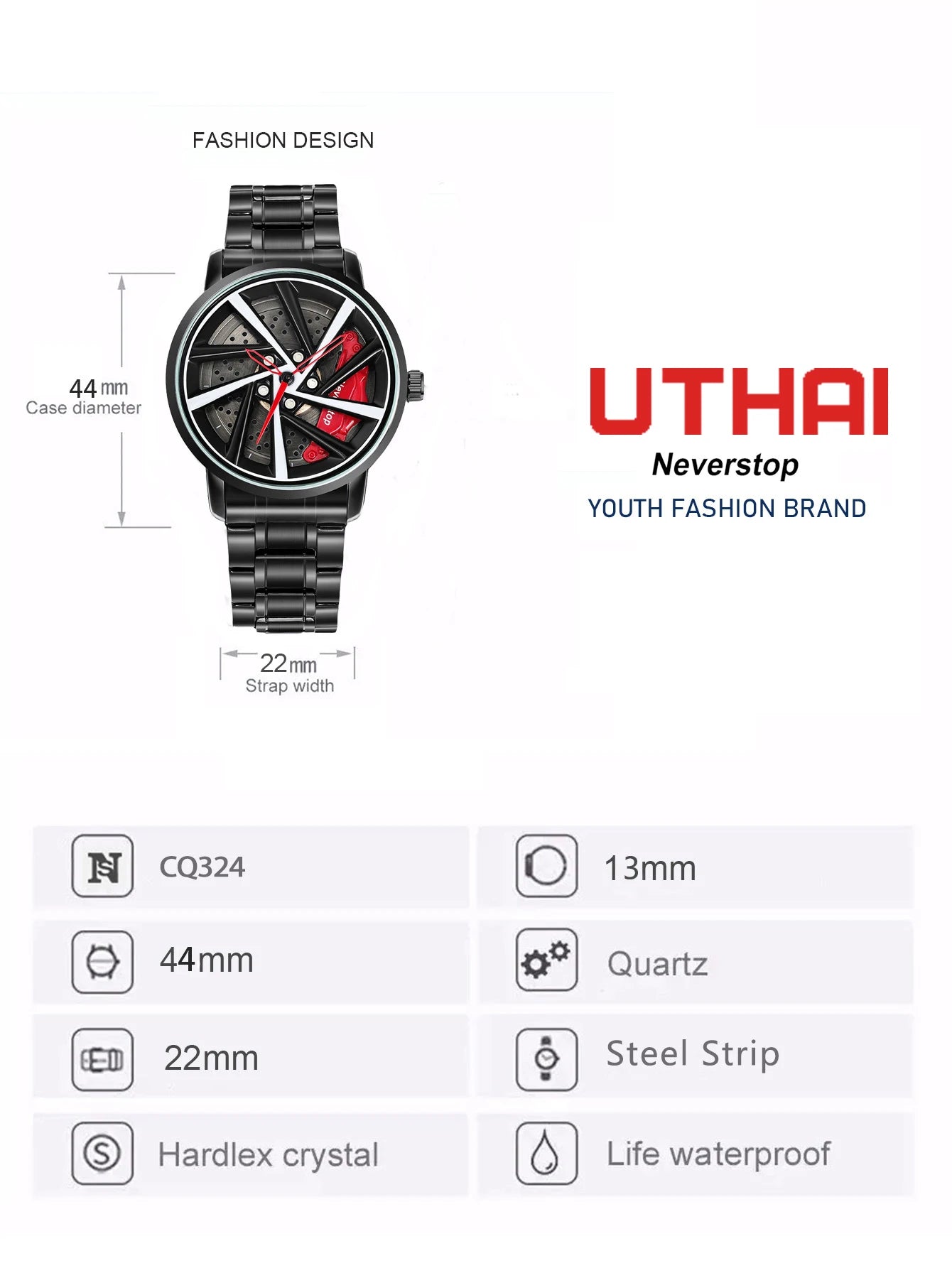 UTHAI CQ324 Fashionable Men watch with wheel clamp design,rotating hollow quartz watch,cool clock gift watches for man