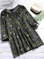 Plus Size 1XL-5XL Women's   Fashion Floral Printed 3/4 Sleeve Blouse Shirt Ladies Casual Loose Retro Color Shirt Blouse Tops