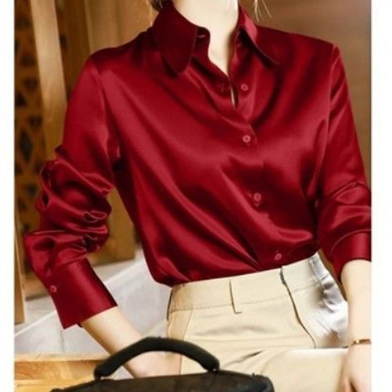 Comfortable Turn-down Collar All Seasons Women's Clothing 2023 Chiffon Trend All-match Korean Solid Color Long Sleeved Blouses