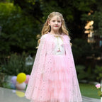 Summer Girl Princess Party Accessories Cloak Snow Queen Elsa Anna Costume Cape Rapunzel Aurora Sequins Tulle Halloween Mantle