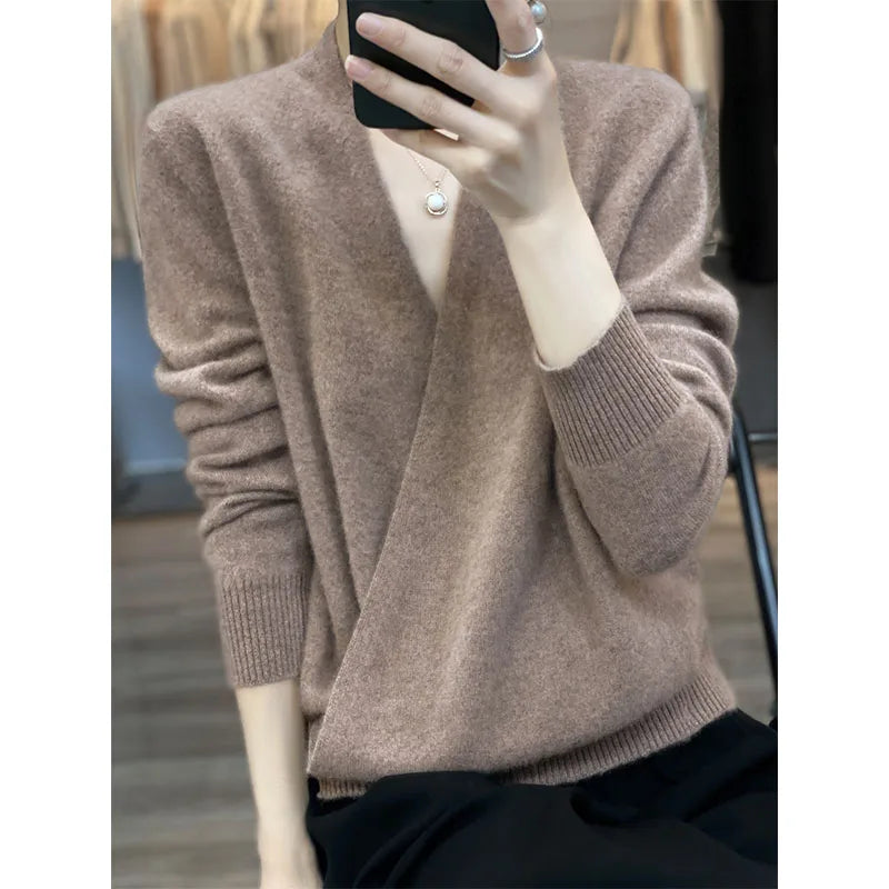 Japanese Kimono Cardigan Pure Wool Sweater Female Cross V-Neck Knitted Cardigan 2023 Spring and Autumn Loose Leggings Retro Top