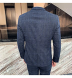 Men Luxury Slim Fit Check Suits Men Boutique Business Casual Formal Suits Sets Blazers+Pants Wedding Social Tuxedo Dress Homme