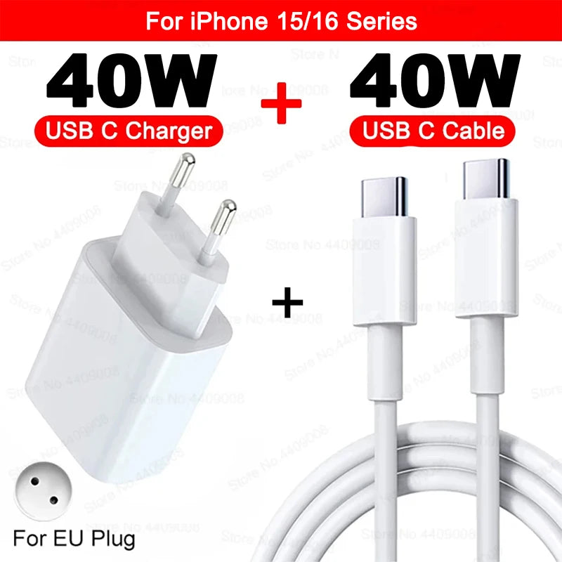 Original PD 40W Fast Charger For iPhone 15 11 12 13 14 16 Pro Max Charging Cable For iPhone USB Type C Charger Phone Accessories