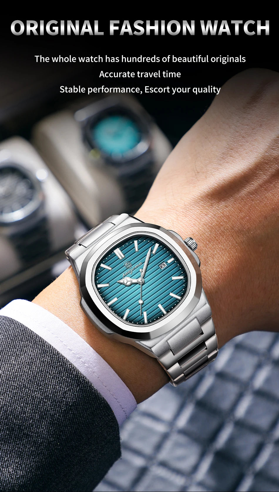 PENGAGAR Trend Men's Watches Classic Fashion Original Quartz Watch for Man Square Dial Waterproof Luminous Date Wristwatch Reloj