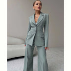 2024 Elegant Women Suit Two Piece Jacket Pants Single Breasted Female Clothing Slim Fit Formal Office Lady Wear Blazer Set