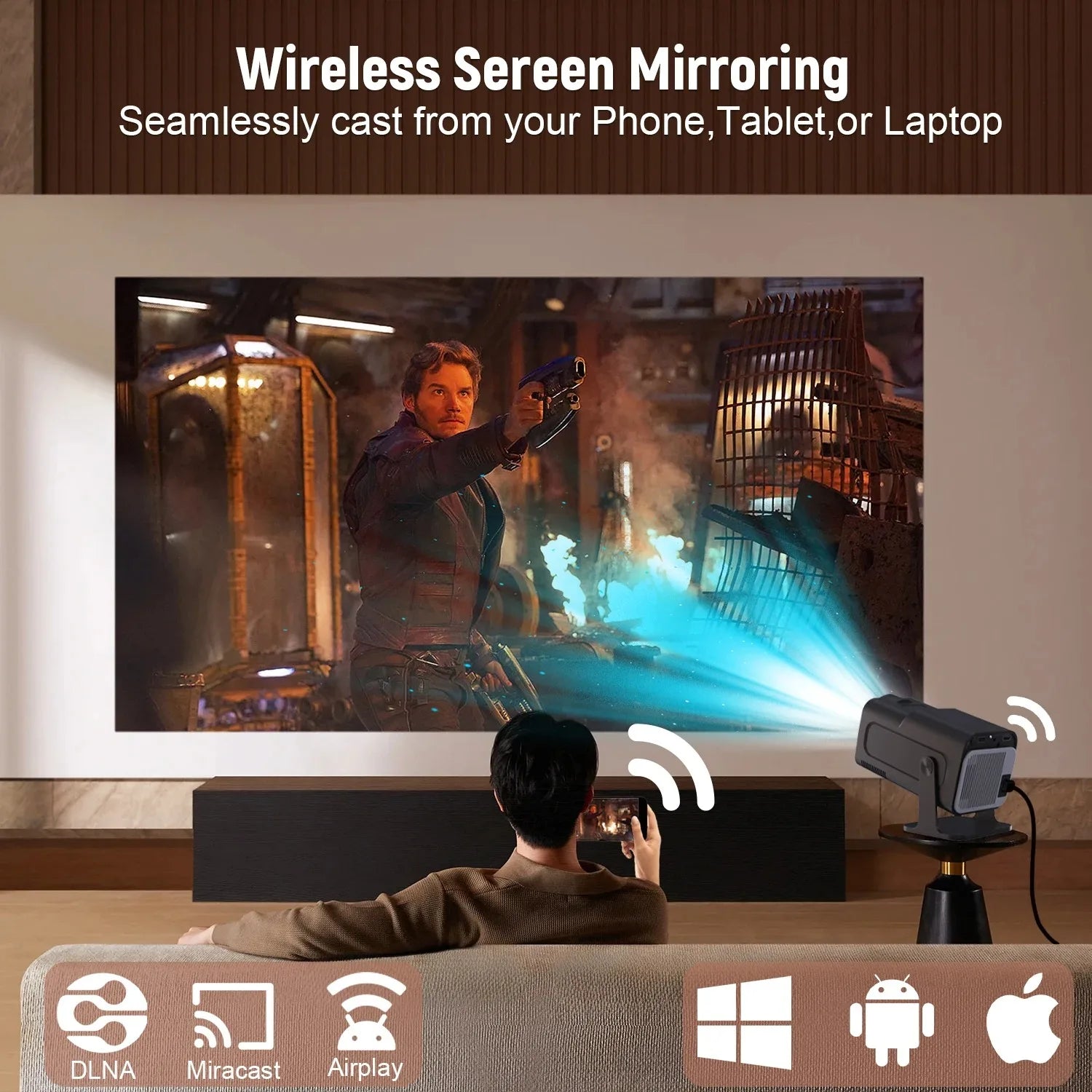 Projector Netflix Officially Licensed HY320 Android 11 1080P 500ANSI Amlogic S950D4 WIFi6.0 BT5.2 Mini 4K Projector