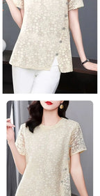 Lace Women's Summer New Fashion Stylish Short Sleeve T-Shirt Plus Size Design Sense Loose Slimming Top