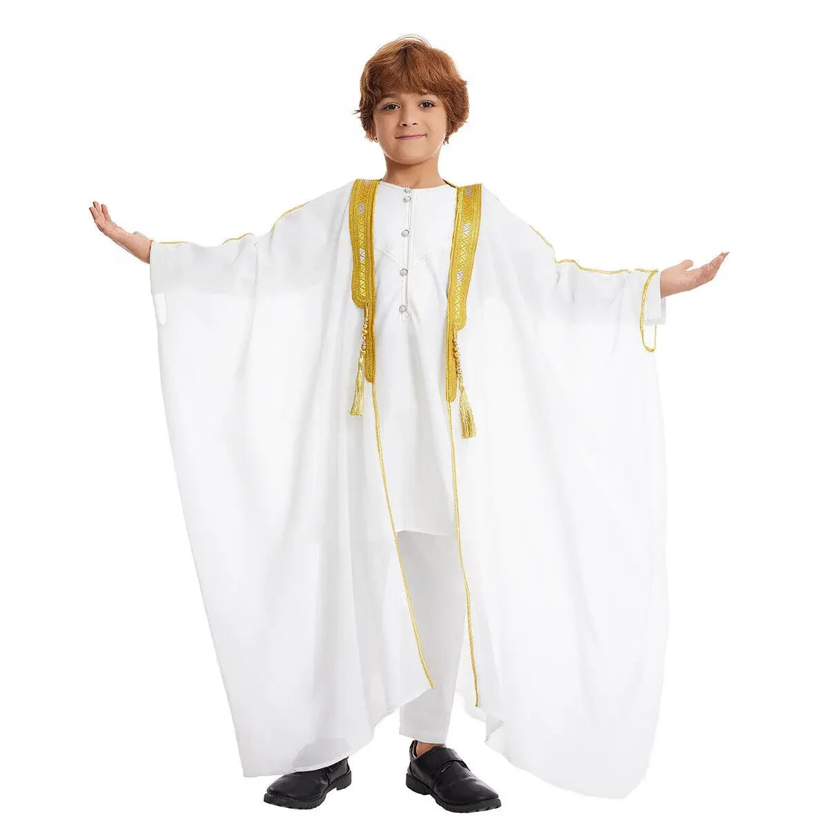 Middle Eastern Teenage Boys' Long Robe Chiffon Cardigan Sweater Boys' Long Robe Jubba Thobe Children's Kaftan Dress