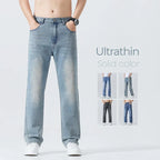 Summer Thin Straight Jeans Men's Clothing Soft Breathable Trousers Male Brand Comfortable Business Loose Denim Pants Retro Y2K