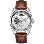 TEVISE Fashion Automatic Mechanical Watch for Men Leather Strap Skeleton Watch Luminous Casual Business Watch Gift