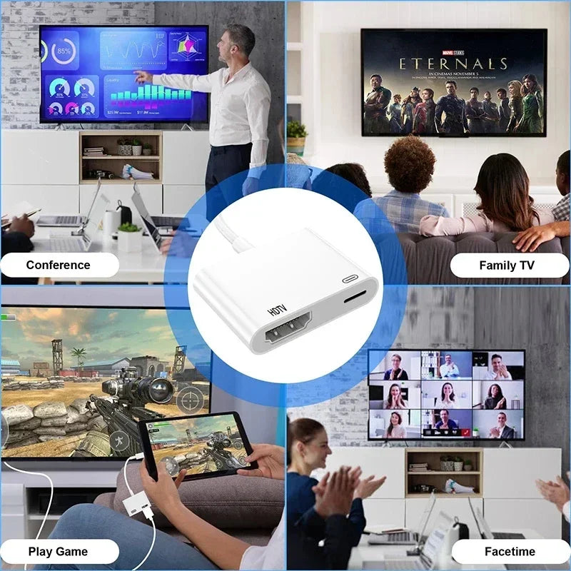 For 8 PIN to HDTV Digital AV Adapter 1080P HDTV Sync Screen Digital Audio AV Converter for HDTV/Projector/Monitor iPhone 15
