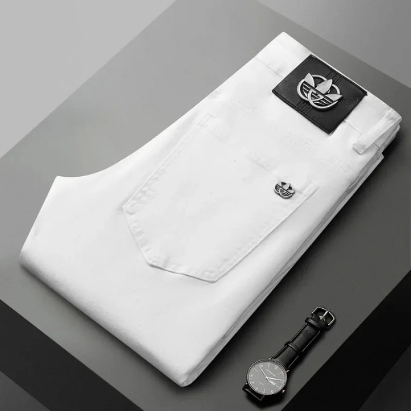 WhiteJeans Men's High-End European Style Jeans Lightweight Luxury Trendy Long Pants Business Casual Pants For Spring 2024
