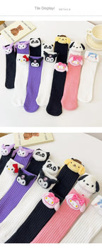 Kuromi Melody Cinnamoroll Kitty Cat Sanrio Socks for Children's Girls Cartoon Kawaii Korean Style Mid-Tube Trendy Student Socks