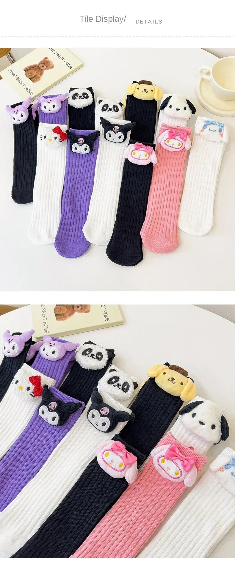 Kuromi Melody Cinnamoroll Kitty Cat Sanrio Socks for Children's Girls Cartoon Kawaii Korean Style Mid-Tube Trendy Student Socks