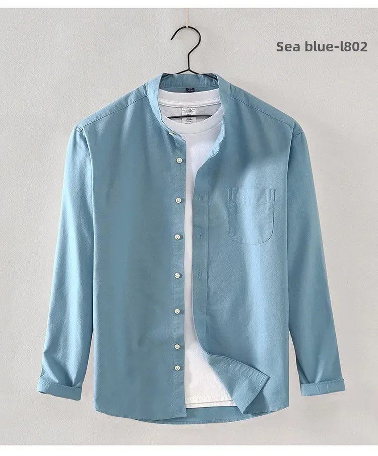 2025 Cotton Stand-up Neck Oxford Spinning Anti-wrinkle Casual  Spring  Autumn New Men's Shirt Jackets  Long Sleeve Shirt Men's