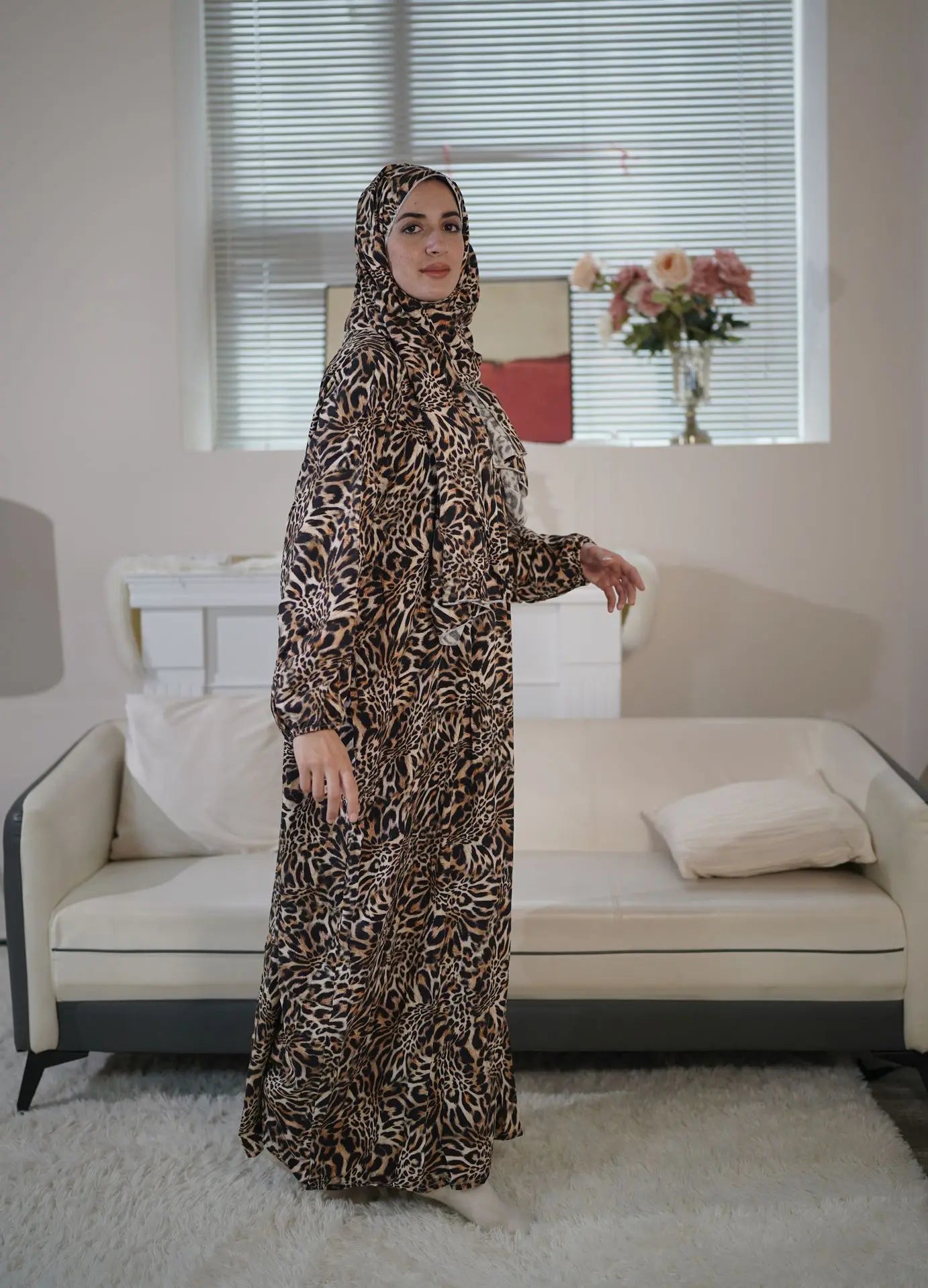 Eid Muslim Women Prayer Dresses Scarf Abayas Leopard Print Long Robe Ramadan Morocco Dubai Kaftan Islam Saudi Vestidos Jalabiya