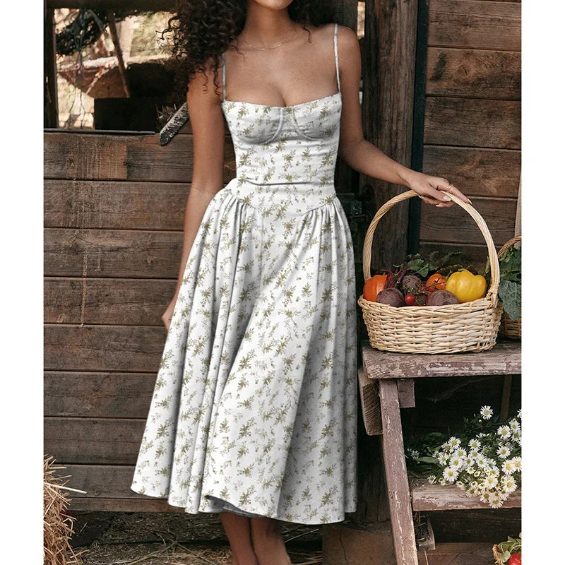 Elegant Spaghetti Strap Midi Dress Women Party Slim A Line Solid Suspender Lady Dresses New Spring Summer Fashion Sexy Vestidos