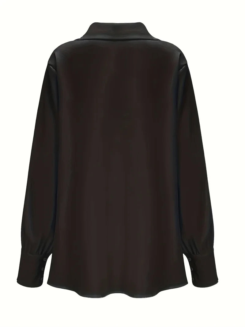 Fashion Elegant Solid Color Lapel Neck Shirt Female 2025 Spring Summer Simple Style Tops Women's Comfortable Casual Loose Blouse