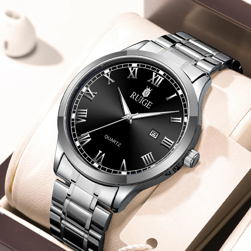 RUIGE Fashion Men's Watch Roman Scale Minimalist Men's Famous Watch Night Glow Waterproof Trendy Watch