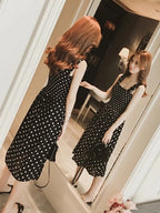 Women Summer Sleeveless Dot Dress Sexy Backless A-Line Spaghetti Strap Beach Style Dresses Camisole Off-Shoulder Folds Vestidos