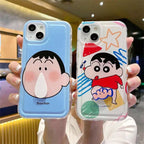 3D Rotating Crayons Shin-Chans Phone Case For IPhone 16 15 14 Pro Max Plus 11 13 12 Mini Pro Max Cover Airbag Clear Soft Casing