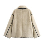 Zach Ailsa Women's Big Collar Fur Integrated Plush Coat Autumn/Winter New Solid Color Long Sleeve Warm Jacket