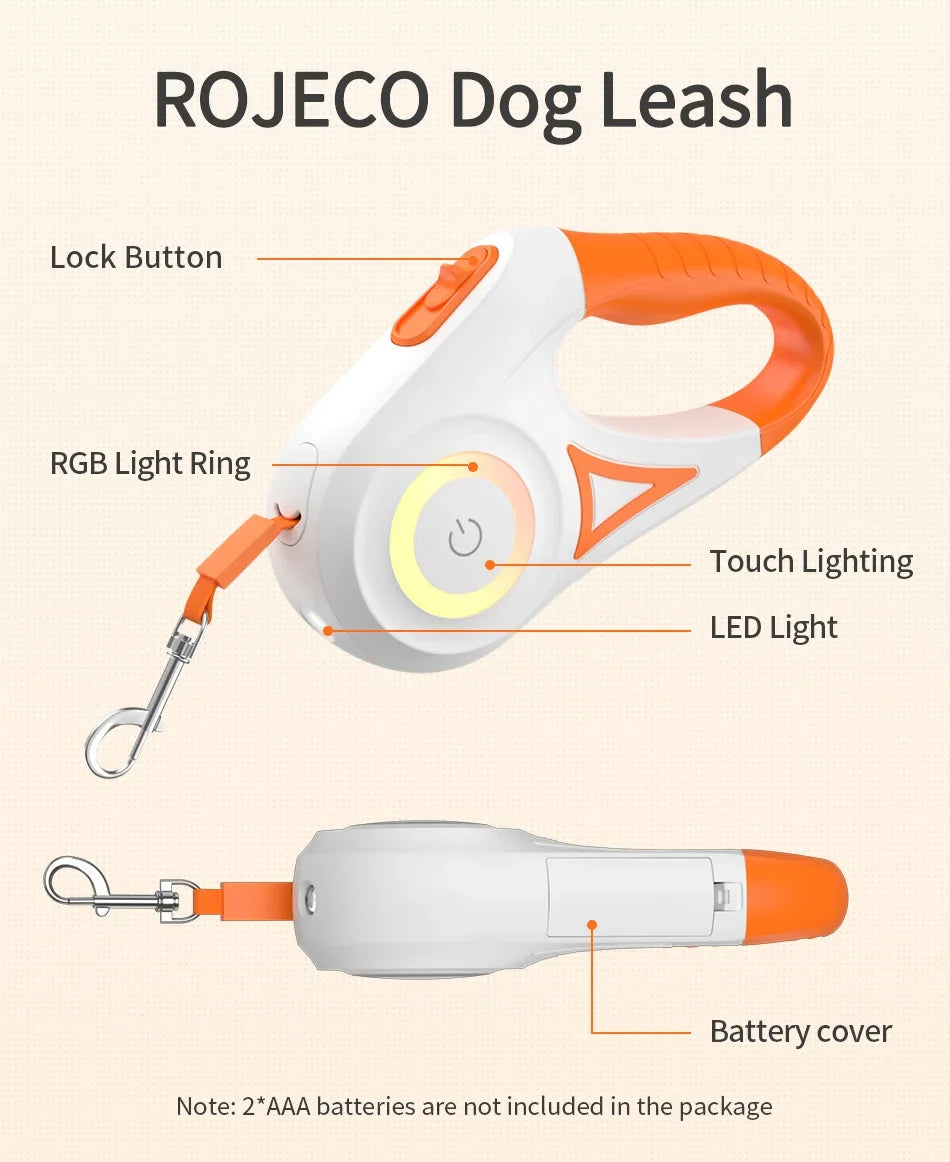 3/5M Automatic Dog Leash Retractable LED Luminous Leading Fashion Light Straps for Dog Puppy Pet Flexi Walking Running Lead