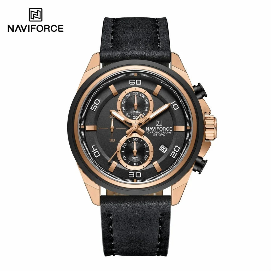 NAVIFORCE  Hands Wristwatches Genuine Leather Strap Alloy Case Casual Watches Dress Watch for Men Waterproof with Date Luminous