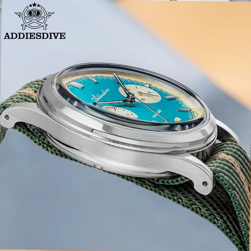 ADDIESDIVE AD2095 Watch of Men 60min Chronograph Quartz Wristwatch Bubble Mirror Glass Luminous Waterproof Men's Watches 38mm