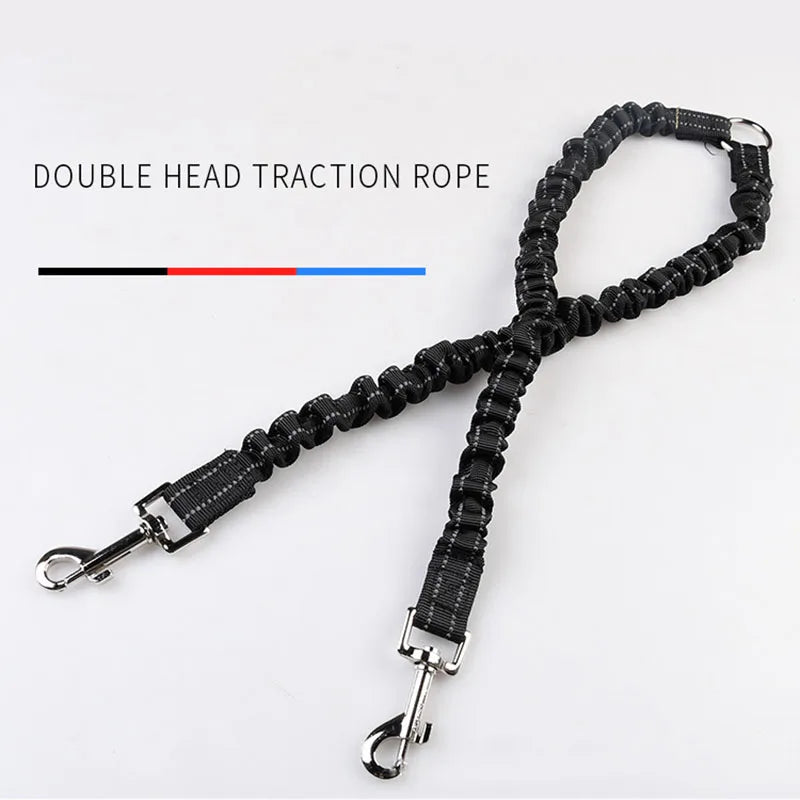 Double Dog Leash 360 Swivel No Tangle Walking Leash Shock Absorbing Bungee for Two Dogs Retractable Elastic Luminous Dog Leash